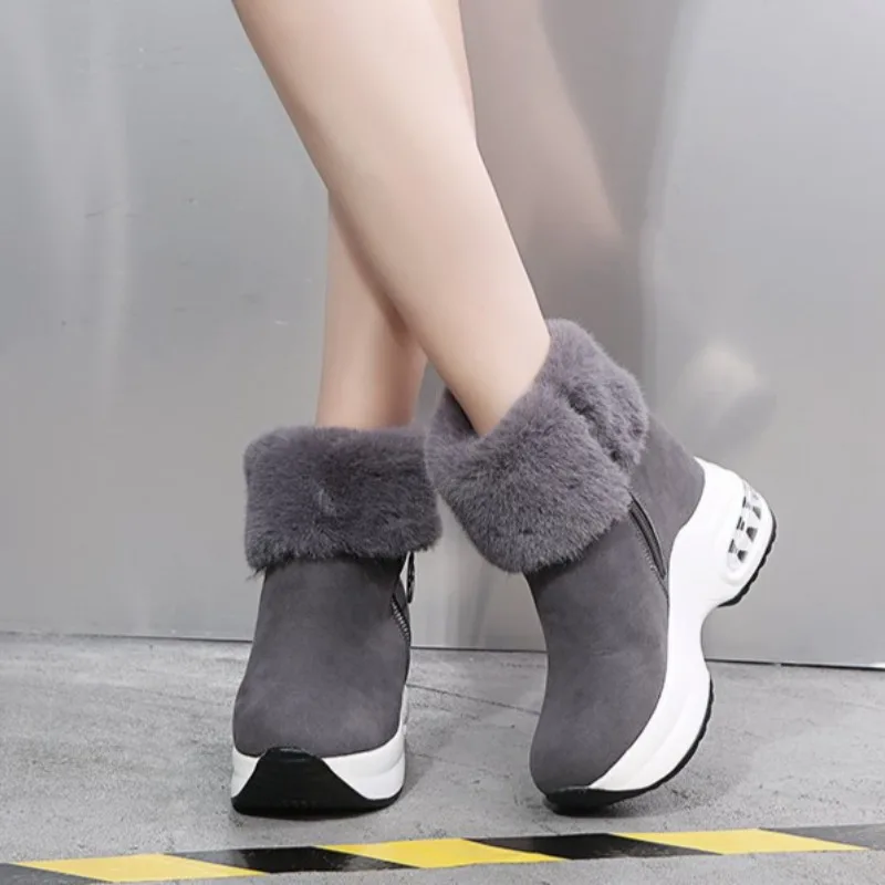 Frauen Stiefel Winter Pelz Warme Stiefeletten 2024 Neue Plattform Verdicken Plüsch Mode Schnee Stiefel Wildleder Kurze Röhre Weibliche Booties