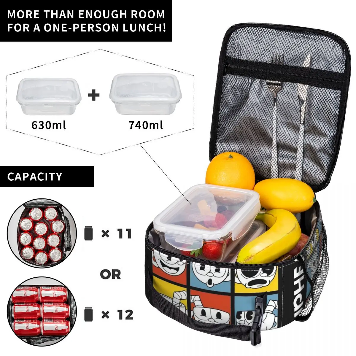 The Cuphead Show Game Product Insulated Lunch Bag For School Office Food Box Leakproof Thermal Cooler Lunch Boxes