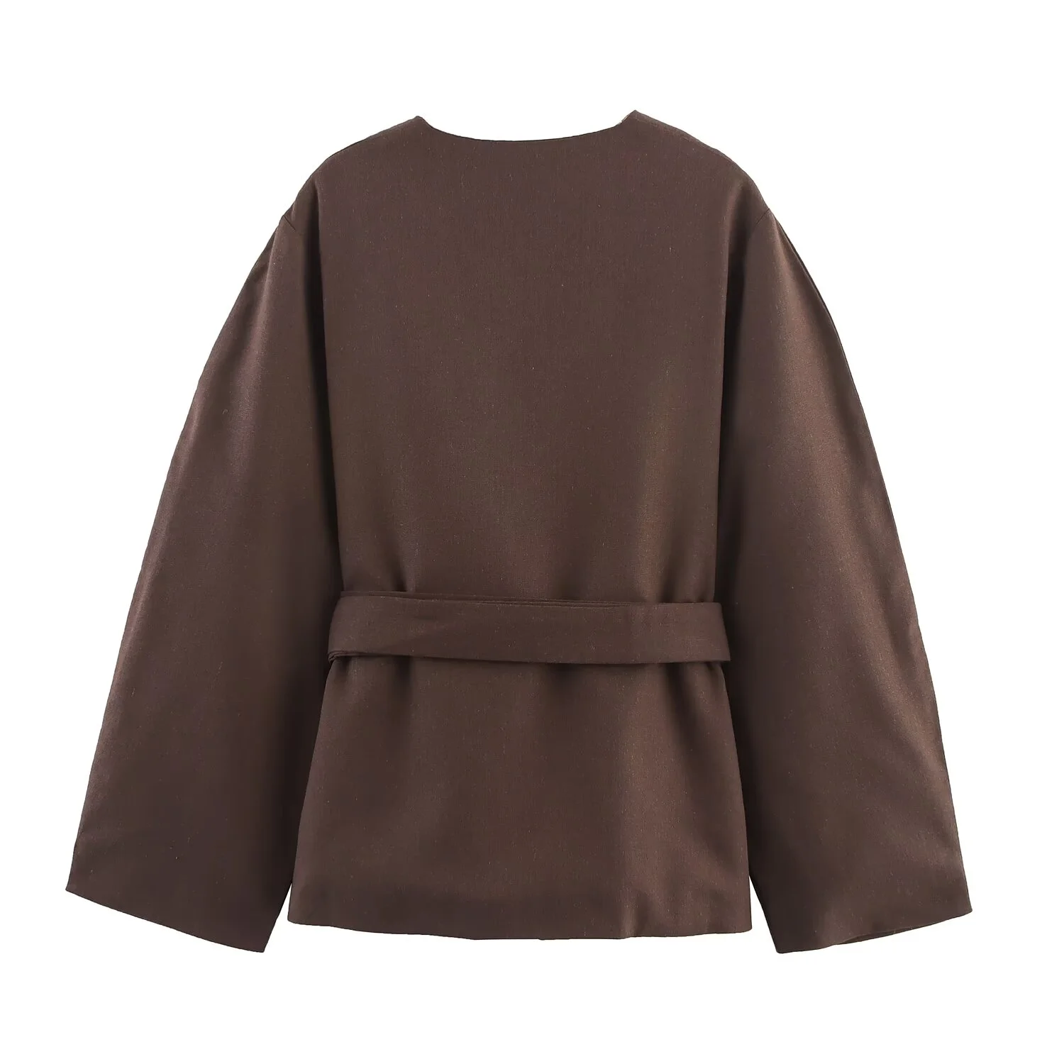 PB & ZA2025 خريف جديد أزياء نسائية غير رسمية بسيطة فضفاضة مع حزام كم طويل رقبة مستديرة سترة + بنطلون متوسط الخصر #3