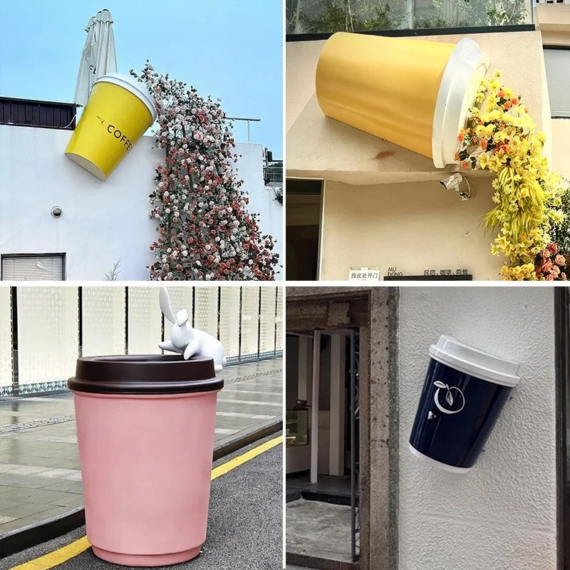 Internet Celebrity Clock in Wall-mounted Milk Tea Cup Model Giant Sculpture Coffee Shop Door Decoration Beer Cup Large