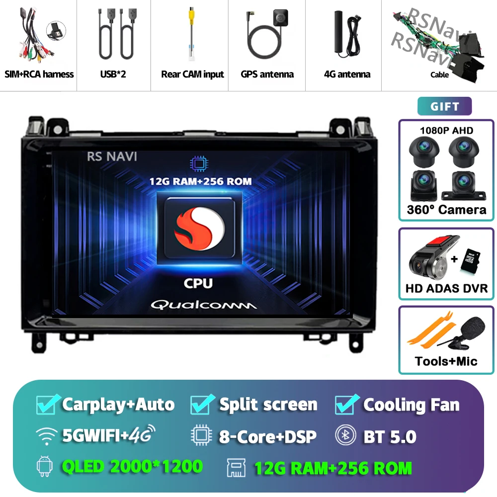 Android 15 Voor Benz Sprinter Volkswagen Crafter 2006-2016 2K QLED Android Autoradio Multimedia Video Player GPS stereo CarPlay