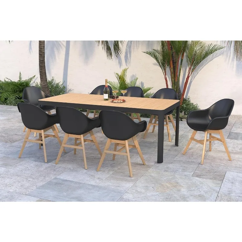 Amazonia Brik Outdoor Dining Table Set, Ideal para Pátio e Interior, Preto, 9 pcs