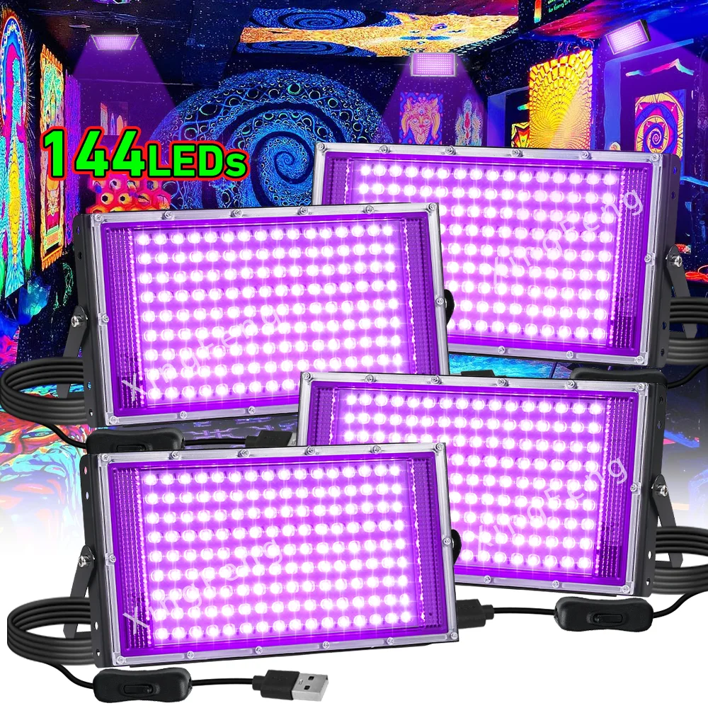 1/2/3/4 Pack 144LEDs USB UV Black Light Plug and Play DC5V Flood Light for Glow Party, Halloween, Neon Party, Fluorescent Poster