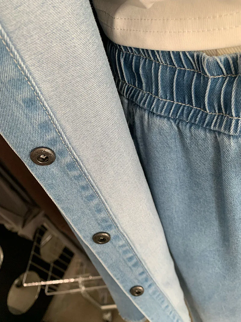 Spring New Women's Denim Set Korean Casual Fashion Simple Solid Color Lapel Long Sleeve Shirt Wide Leg Jeans Two-piece Sets view 5