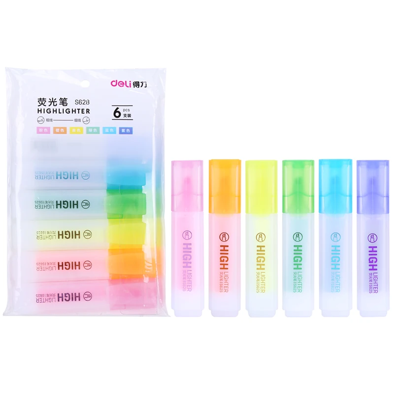 Deli 6 PCS/Bag Highlighter Six Colors Oblique for Painting Graffiti Drawing S628