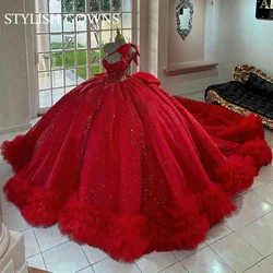 Charming Lace Appliques Quinceanera Dress for Girls Illusion Spaghetti Straps Robe Quinceanera Rouge Customized