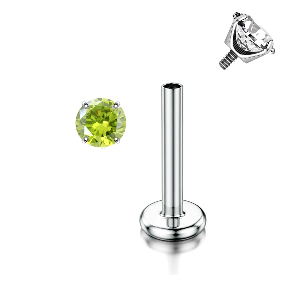 G23 Titanium Earrings with CZ Stone Lip Stud Labre Internally Thread Nose Rings Ear Cartilage Piercing Ornaments Jewelry