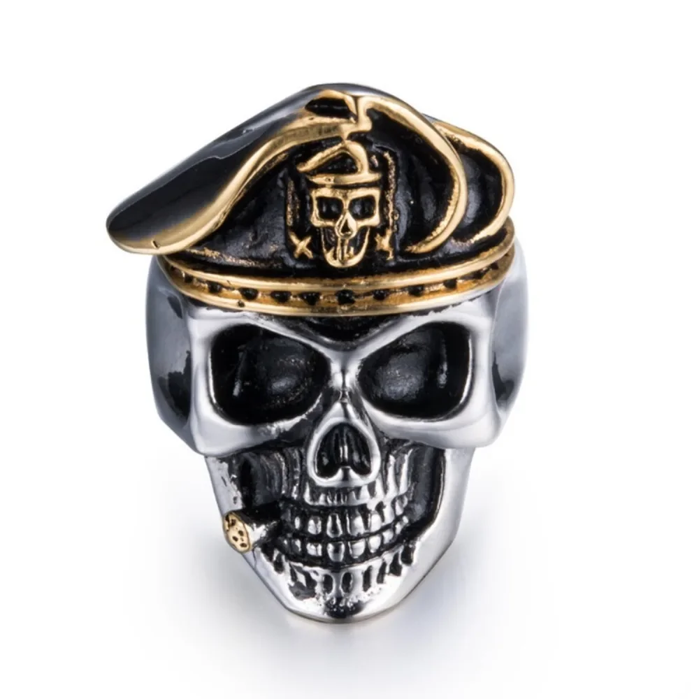 Bully Fashion Vintage Beret Skull Ring Men\'s Niche Creative Trend Goth Punk Hip Hop Rock Street Party Finger Ring Gift Jewelry