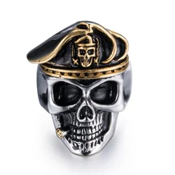 Bully Fashion Vintage Beret Skull Ring Men's Niche Creative Trend Goth Punk Hip Hop Rock Street Party Finger Ring Gift Jewelry