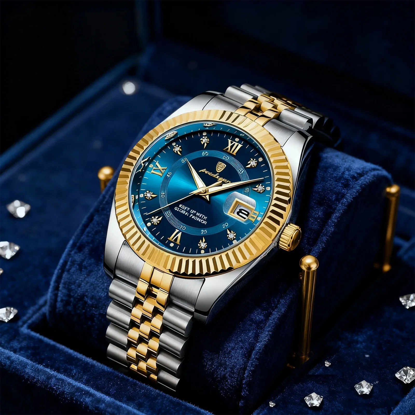 

Poedagar Fashion Quartz Wristwatches New Man Designer Silver Diamond Clock Men Luxury Watch Automatic Watches Mens Montre Homme