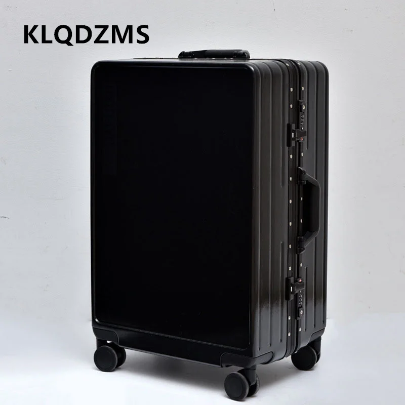 Klqdzms กระเป๋าเดินทางล้อลากอเนกประสงค์สำหรับผู้ชายและผู้หญิง, เคสแบบมีล้อลากโครงสร้างอะลูมิเนียมอเนกประสงค์24 kopor perjalanan