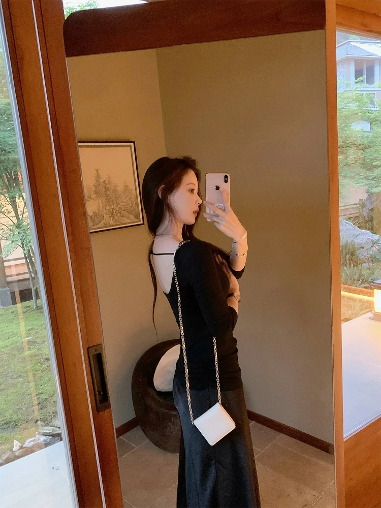 

Seeyouiceland Comfortable Texture Silk Wool U-Ne Bal T-irt Casual Fit Pure Color Seven Sve Summer Top