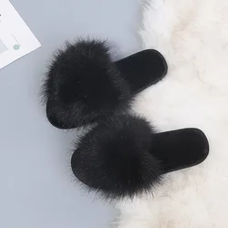 Winter Fashion Soft Mules Slippers Women Fashion Furry Flat Shoes Office Ladies Slides Flats Black White Pink Zapatillas Mujer