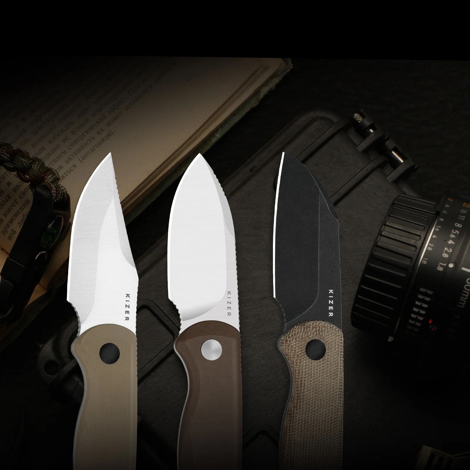 Kizer شفرة مثبتة سكين قطرة الدب فيكس 1092/1093/1094 G10/ميكارتا/ألياف الكربون مقبض AEB-L/S45VN/14C28N/M390 شفرة EDC السكاكين