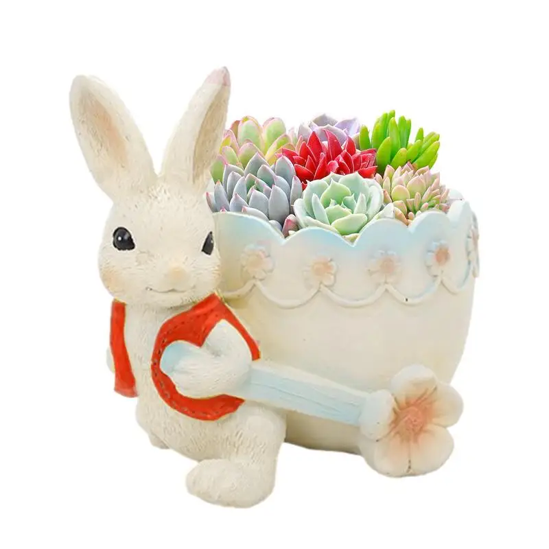 Rabbit Plant Pots Cartoon Easter Resin Flower Pot Free-Standing Planter Garden Potted Plant Supplies Cute Planter For Cactus