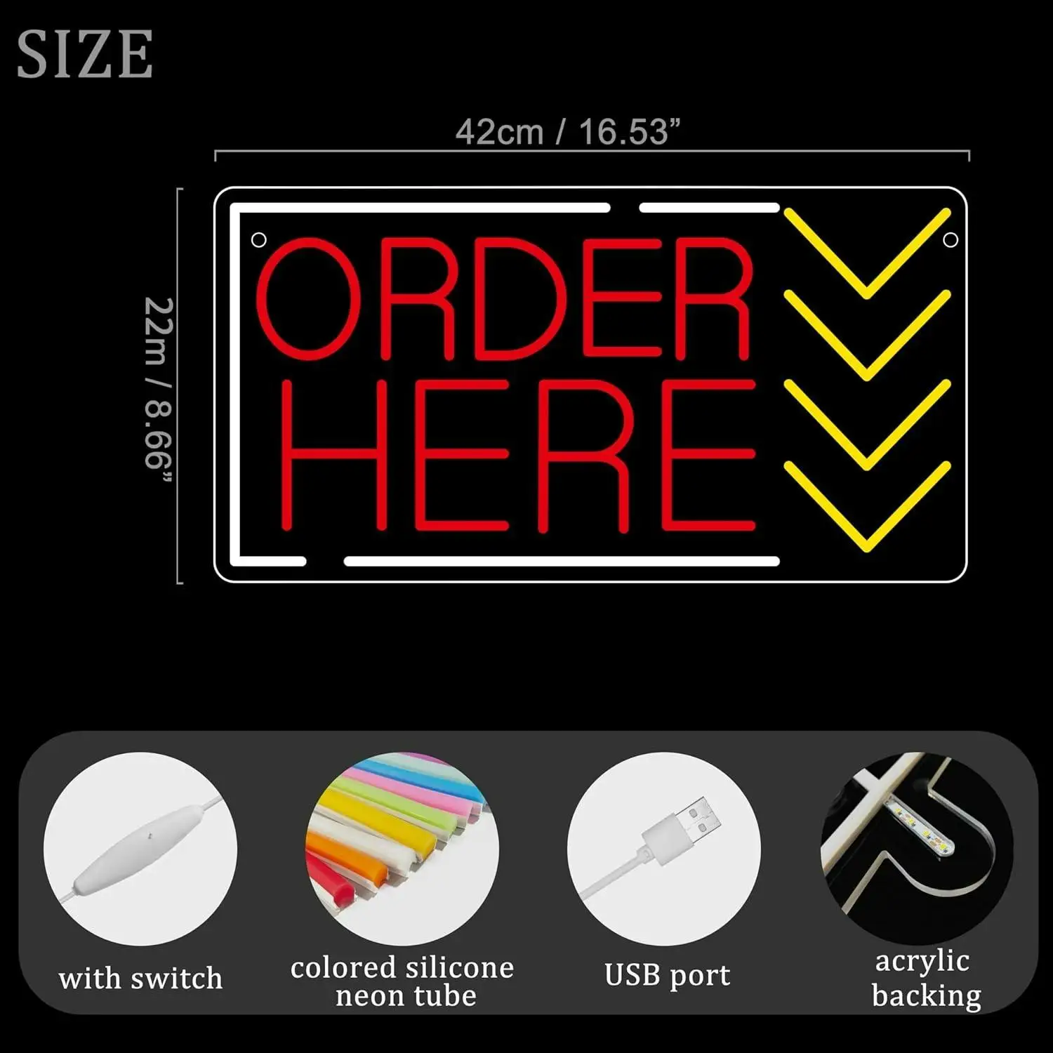Order Here Neon Sign USB Dimmable LED Light for Store Supermarket Business Bar Shop Commercial Streets Wall Aesthetic Decor view 5
