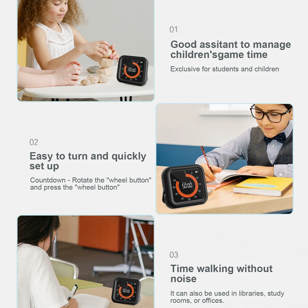 New 60 Minutes Visual Timer Rechargeable Classroom Countdown Silent Timer Mechanical Dual Time Clock for Timer Management Tool