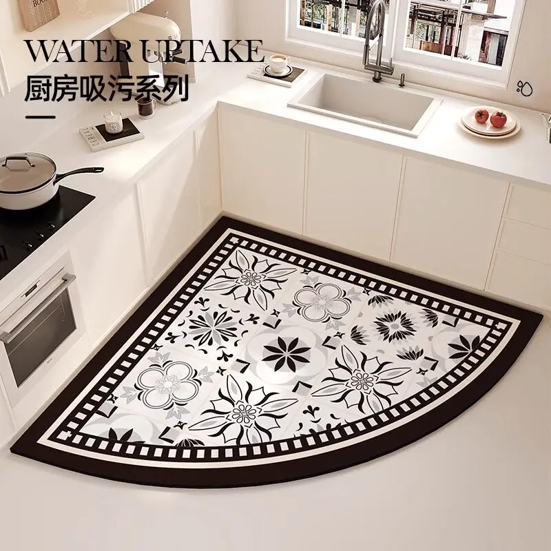 Kitchen floor mat diatom mud fan corner kitchen carpet dirt-resistant, water-absorbing, non-slip and oil-proof foot mat