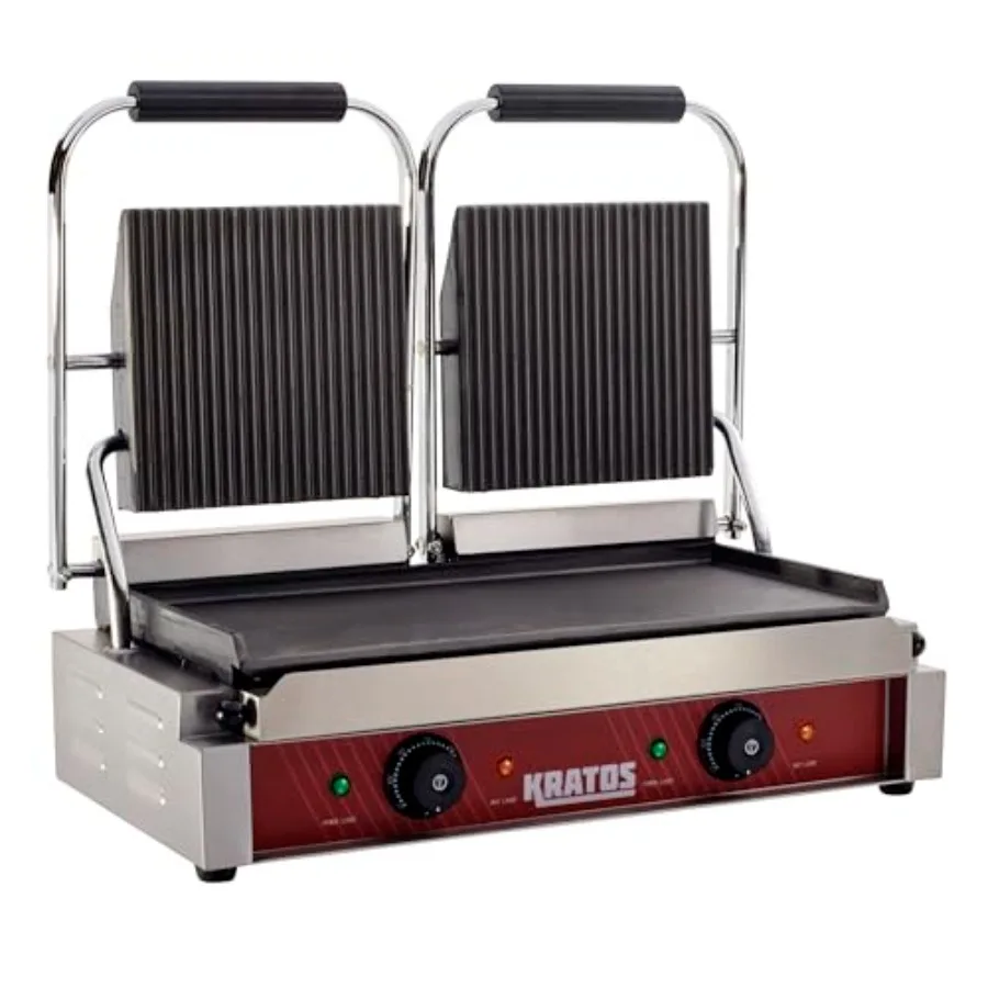 

Коммерческий электрический гриль для панини с поверхностью для приготовления 18,7x9 дюймов, с рифленой верхней и гладкой нижней пластинами, 120В, 3500Вт, нержавеющая сталь