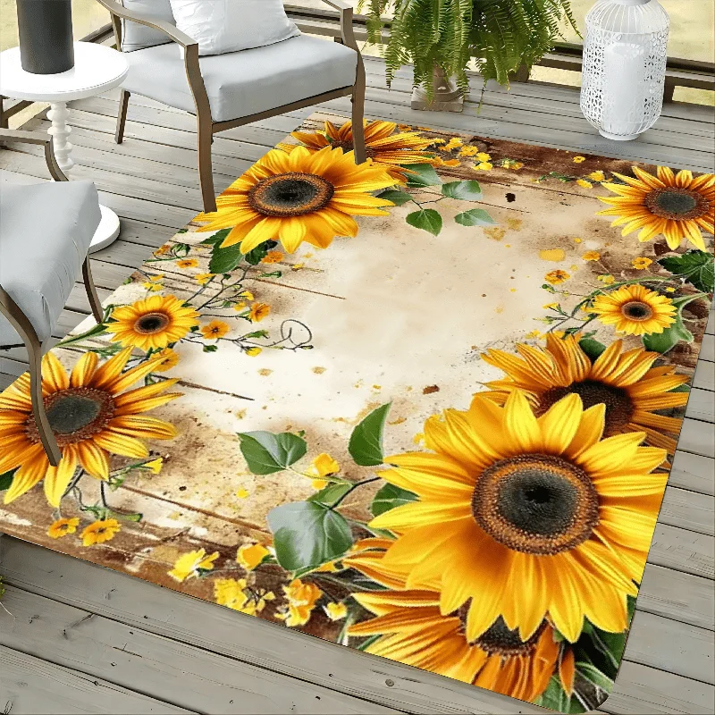Sunflower Design Area Rug, Comfortable Indoor Outdoor Floor Mat for Living Room Kitchen Office, Floral Home Holiday Decoration