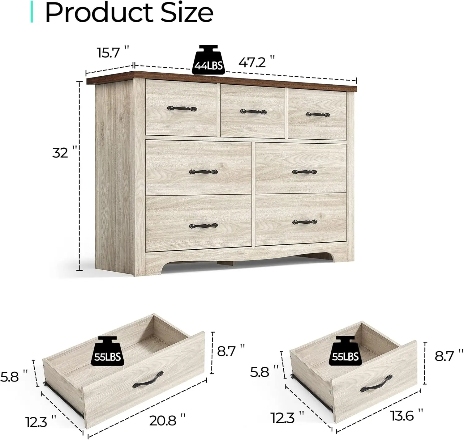 Linsy Home Modern 7 Drawers Dresser For Bedroom, Wood Dresser Tall Chest Of Drawers, Dressers Organizer For Bedroom, Living