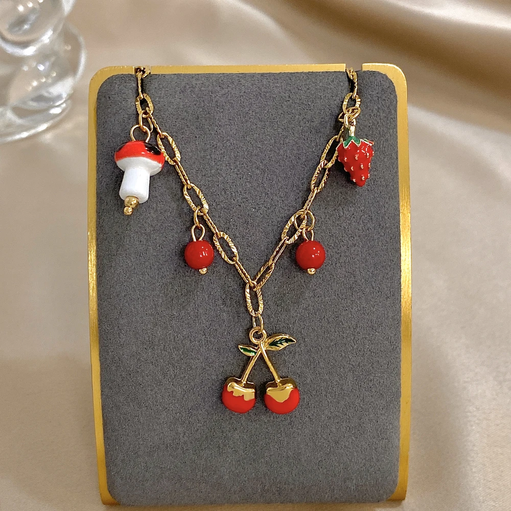 

Cute Fruit Strawberry Stainless Steel Bracelet for Women Waterproof Gold Color Bracelet Daily Hand Accessories Jewelry Gifts