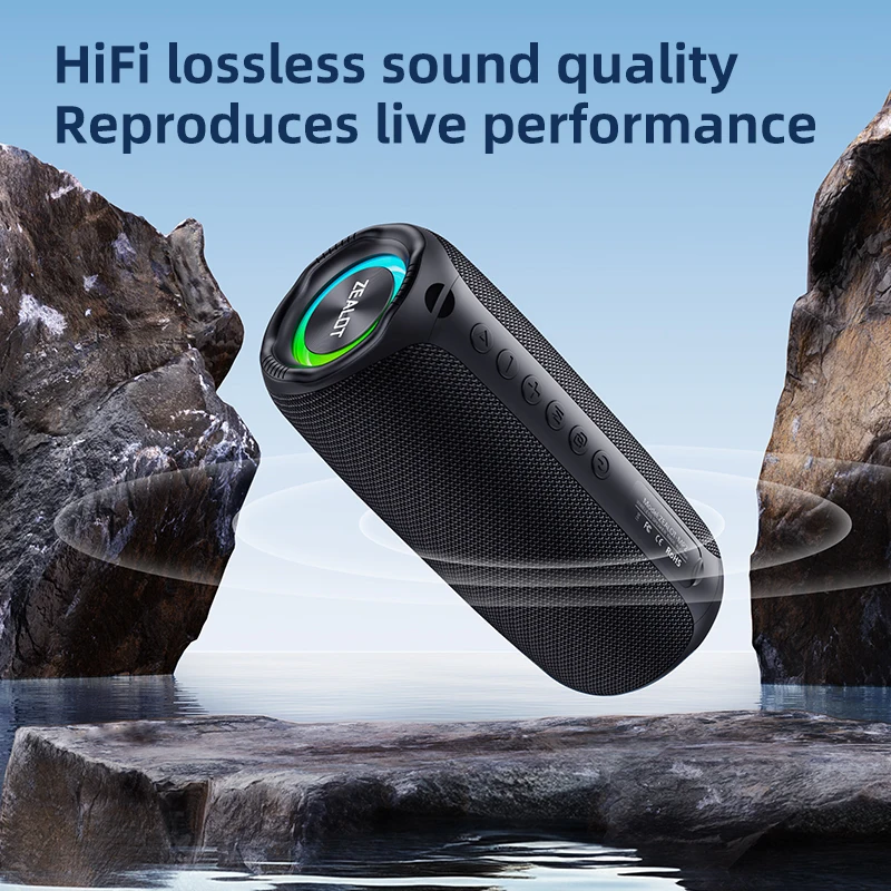 Zealot-MP2 Bluetooth Speaker, Ultra Portable, Up to 15H Playtime, IP65 Waterproof and Dustproof, Powerful Sound for Outdoor