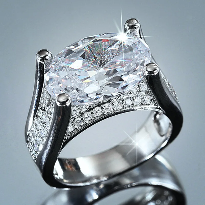 Luxury Four-claw Inlay Large Oval High Quality 5A Zircon Full Paved Shank Bride Promise Rings for Women Wedding Proposal Jewelry