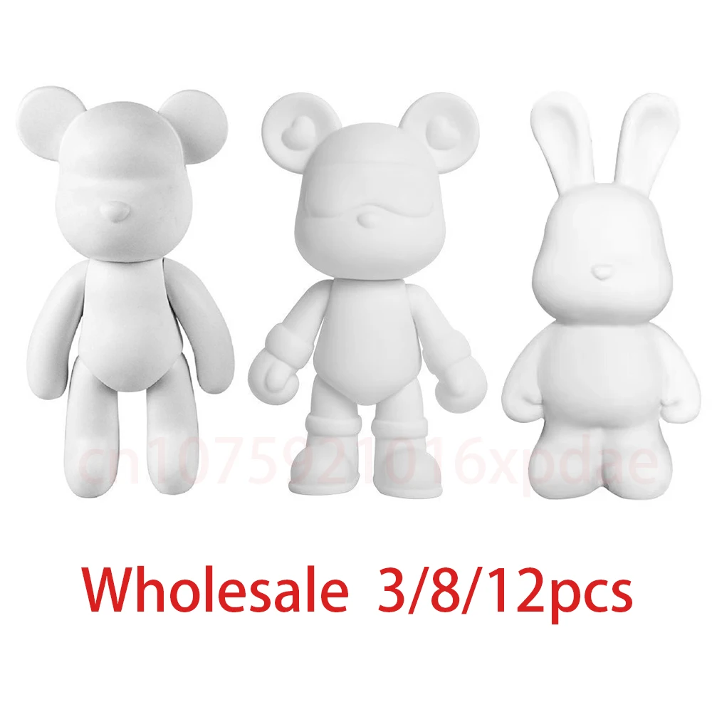 

High Quality 18-33cm White Bear DIY Fluid Bears Sculpture Violent BrickBear POPOBE White Mold Doll Graffiti Painting Vinly Model