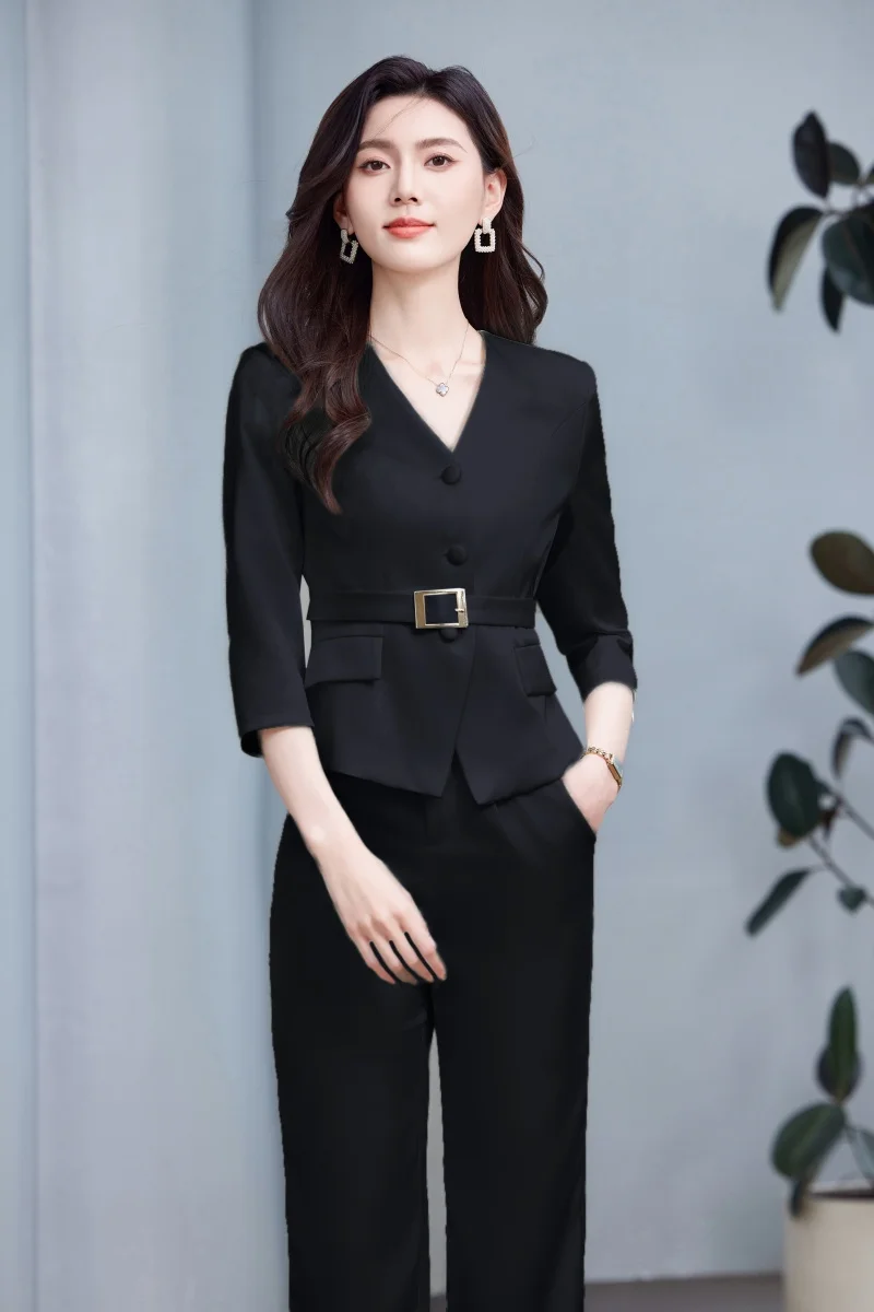 AIyssa-2025 new mid-sleeve spring and summer business womens two-piece suit jacket + pants. Slim fit, soft and comfortable