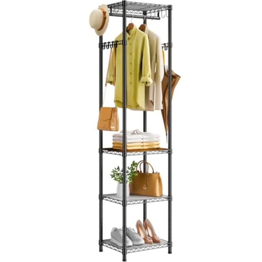 

R1 Clothes Rack Heavy Duty Clothing Racks for Hanging Clothes Garment Rack with Storage Shelves Small Coat Rack Freestanding fo