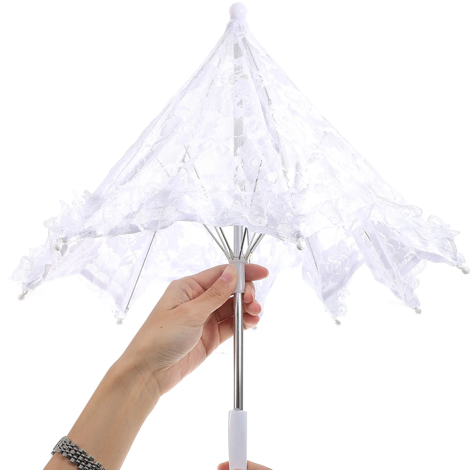 

Lace Umbrella White 42x50cm Wedding Photography Prop Bridal Decor Vintage Parasol Foldable Garden Party Tea Event Fancy