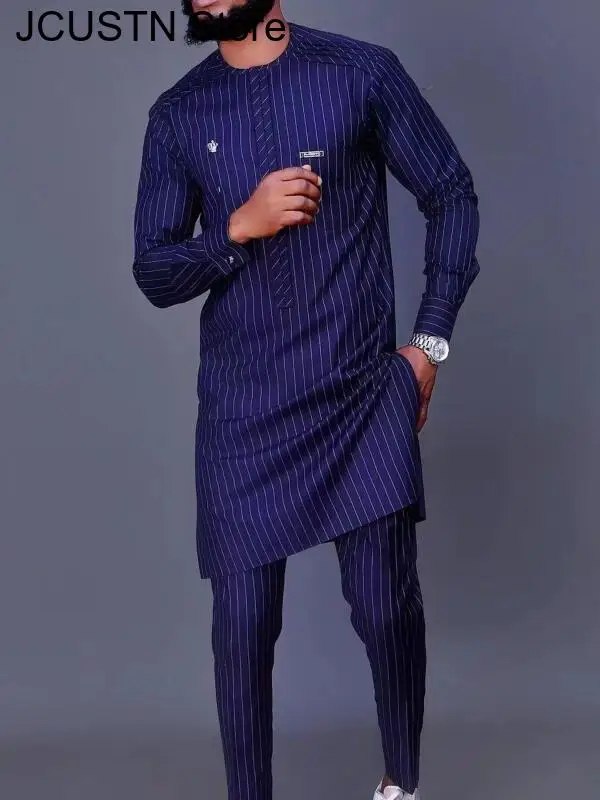 الرجال تيموس الزفاف بنطلون قميص قطعتين دعوى طويلة الأكمام حفلة العرقية الأفريقية نمط 2 قطعة عطلة حفلة فاخرة الرجال البدلة