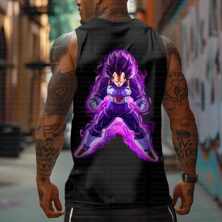 سترة دون أكمام للرجال مطبوعة بشخصية رسمية من Dragon Ball، ملابس شارع أنيمي ريترو، سترة لياقة بدنية، تي شيرت، ملابس يومية