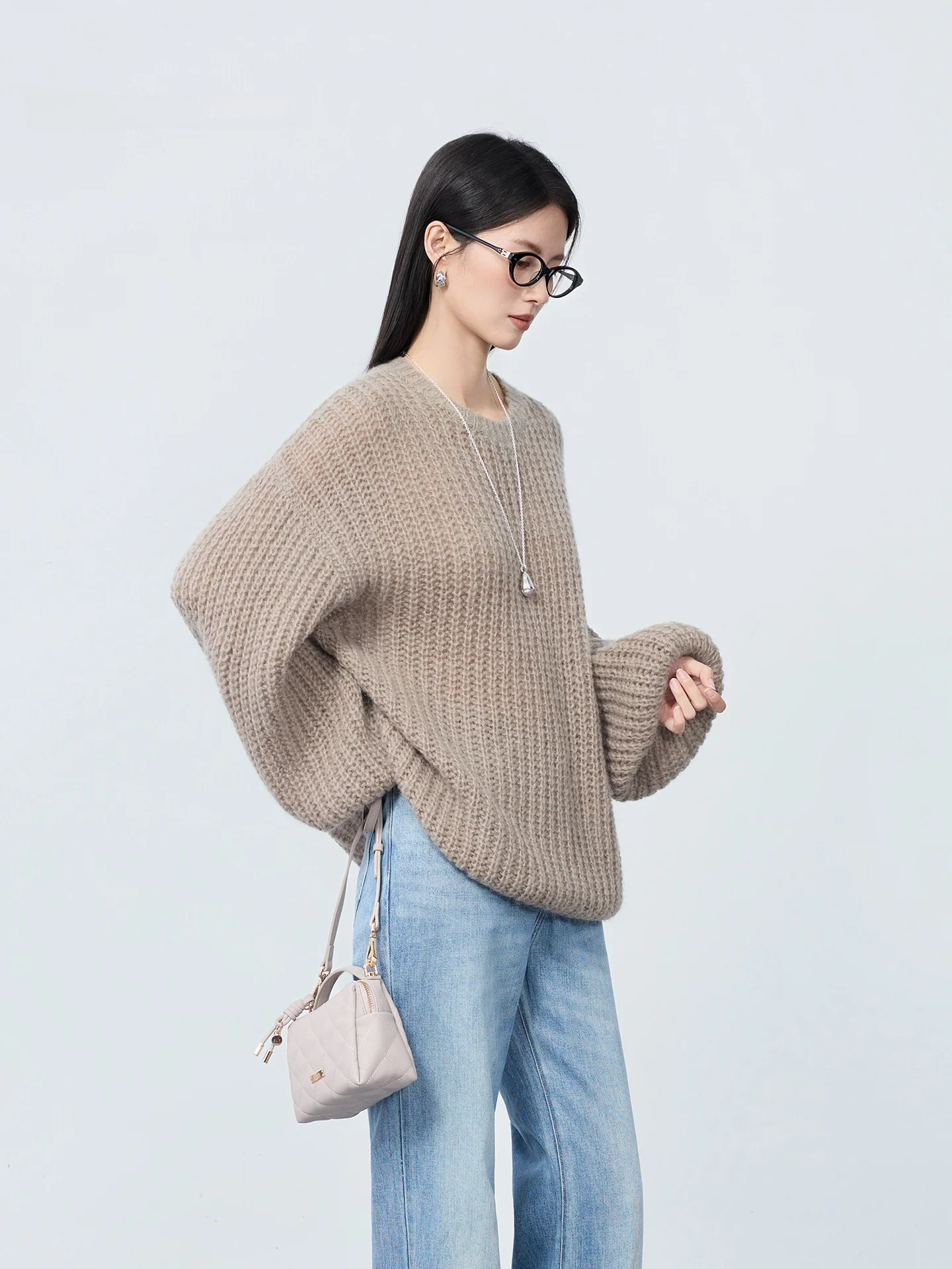 

Свободный вязаный шерстяной свитер Moprobably Brand, повседневный, с круглым вырезом, длинными рукавами, модный, универсальный, свободный хлопковый свитер для женщин