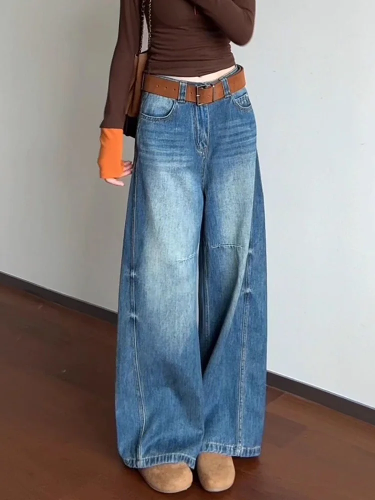 جينز نسائي عتيق غير رسمي مغسول من القطيفة عالي الخصر فضفاض مستقيم من قماش الدنيم موضة ملابس الشارع الشهير ريترو واسعة الساق Vaqueros