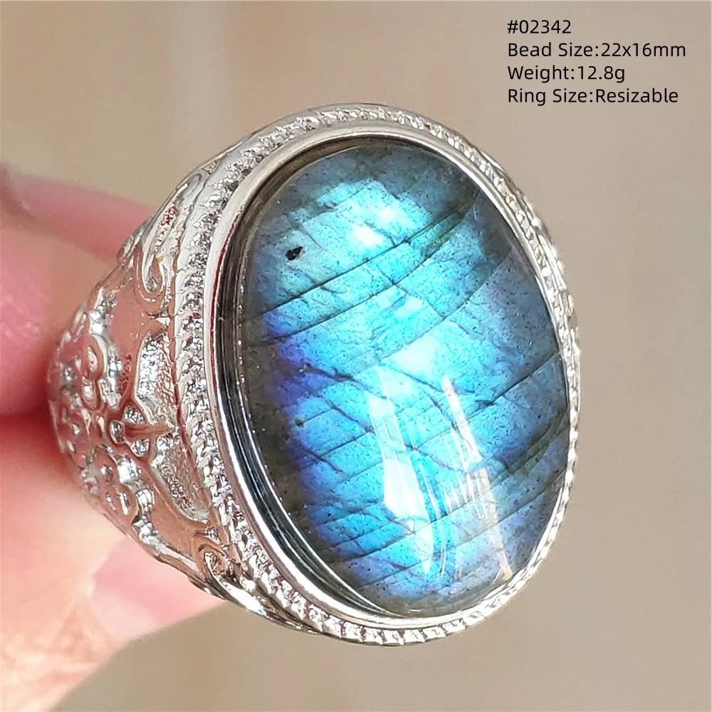 Natural Colorful Labradorite Adjustable Ring Gemstone Jewelry Flash Big Blue Purple Labradorite Resizable Ring Beads AAAAAA