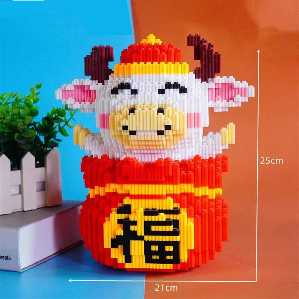 Lucky Cow Small Particles of Blocks DIY Handmade Assembled Children's Educational Toys Creative Gift Exquisite Ornaments