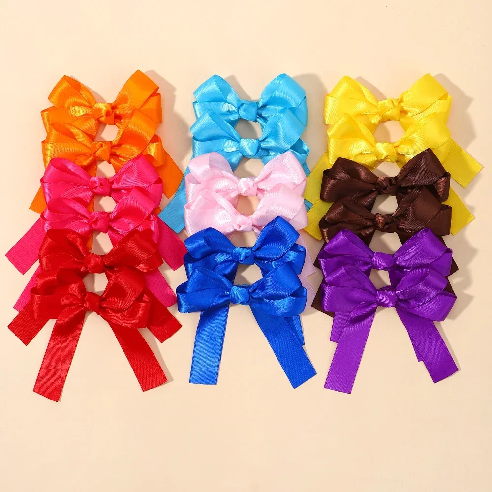 2pcs Cheer Up Bowknot Hair Clips for Girl Solid Color Ribbon Bows Hairpins Hairgripe Kids Boutique Hair Accessories Wholesale