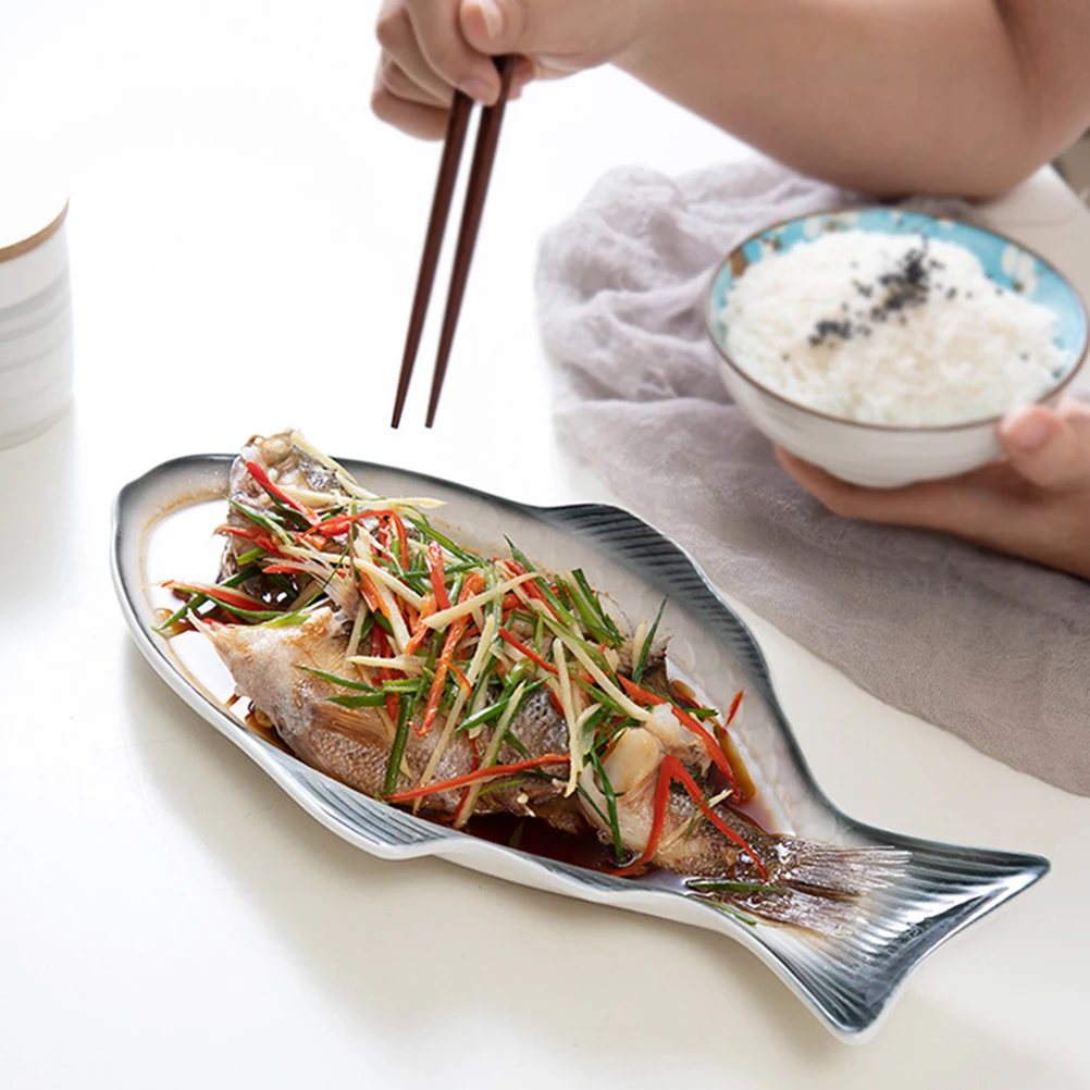 

Creative Fish Plate Home Dinnerware Food Serving Tray Household Snack Storage Sushi Shaped Platter Porcelain