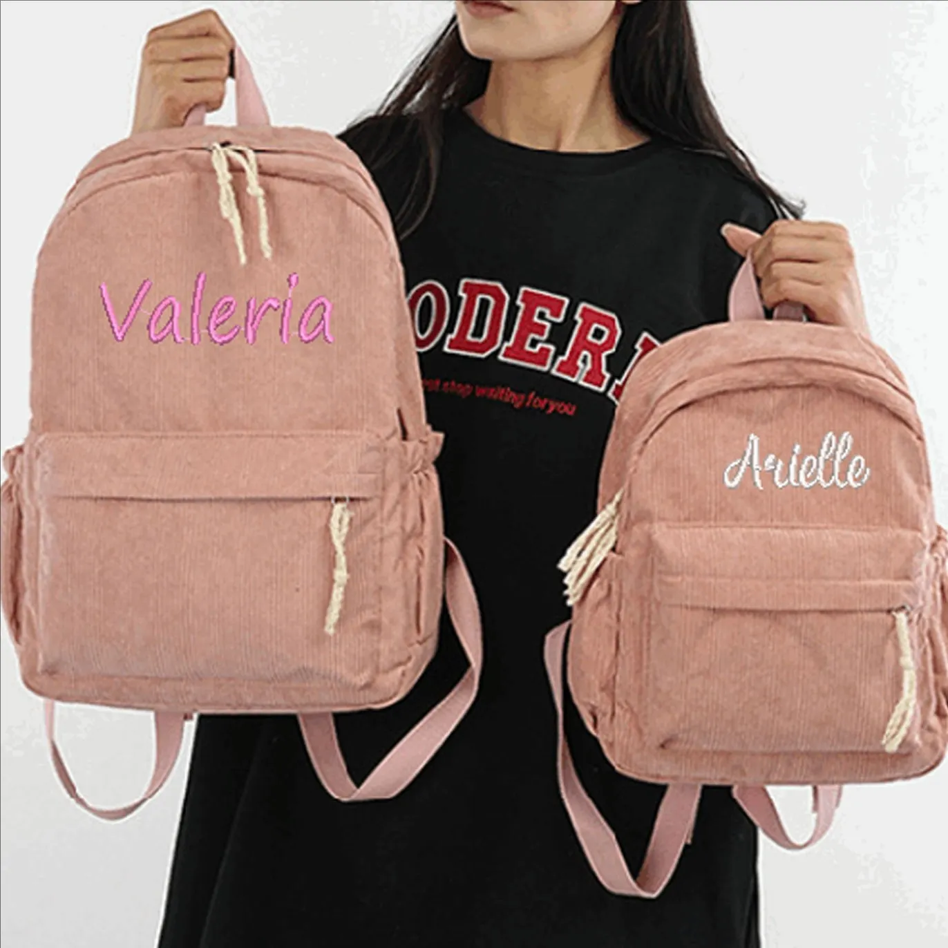 Custom Schoolbag 2025 New Fashion Corduroy Smooth Zipper Personalized Unique Name Large Capacity Travel Backpack Hiking Rucksack