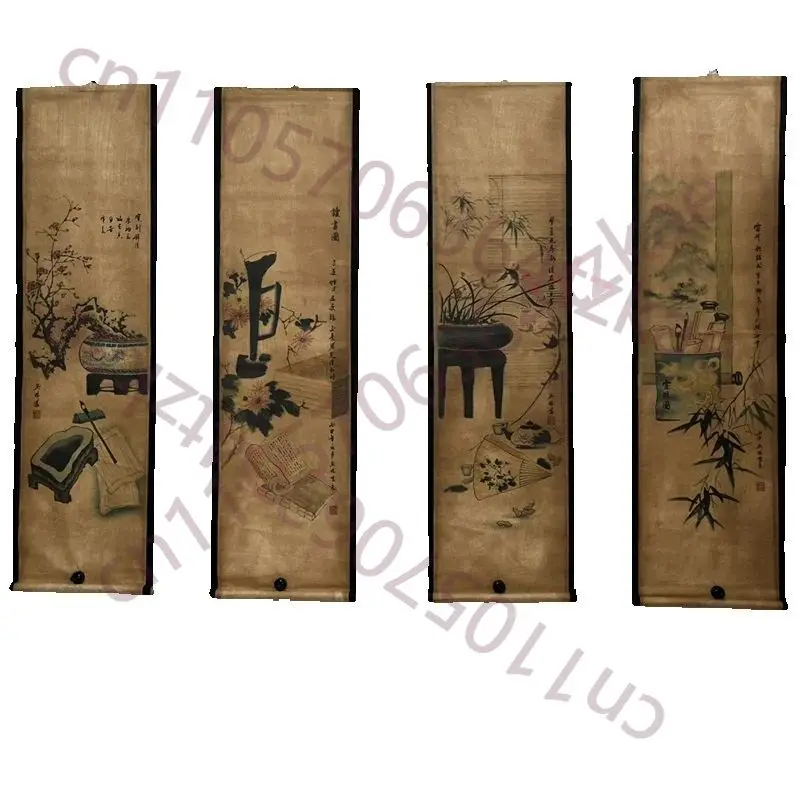 

Китайские древние каллиграфические свитки, известные стихи и картины, декоративные настенные панно с изображением Четырех карт, украшающие стены.