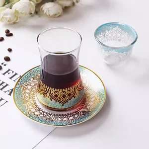 فنجان قهوة بنمط رائع على الطراز التركي ، كوب رئيسي منزلي بسيط ، صحن عربي غريب لطيف ومجموعة أكواب أفضل 12 مبيعات أكواب شاي تركية - رقم 1