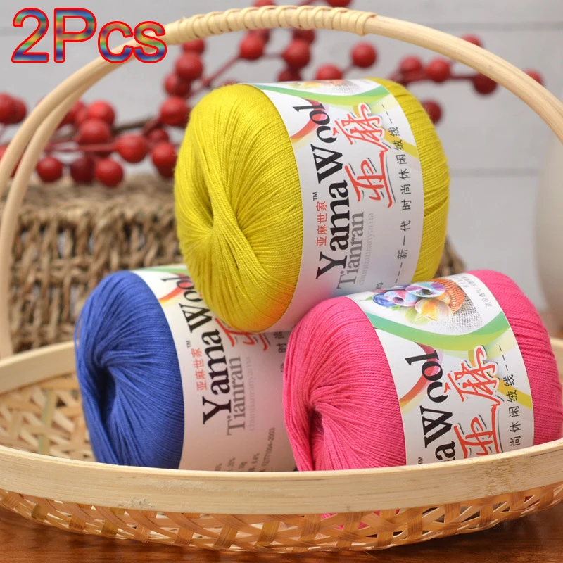 2Pcs hand knit Linen lace yarn Crocheting silk cotton Thread Crochet  Coaster Tshirt dress bag amigurumi line knit blanket