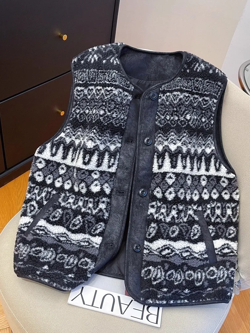 

plus Size 300 Pou American Retro Fair Isle Plu Vest Loose Outerwear Spring Autumn New Sle Men's Casual round Ne Top