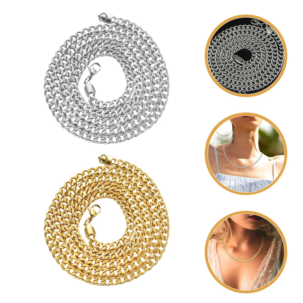 

2Pcs Stainless Steel Chain Necklace Men Durable High Gloss Jewelry for Prom Casual Daily Wear Stainless Steel Chain Necklace