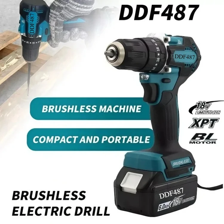DDF487 Cordless  Electric Drill Driver Compact High Torque LXT Electric Variable Speed Brushless Motor Tool for Makita  Battery