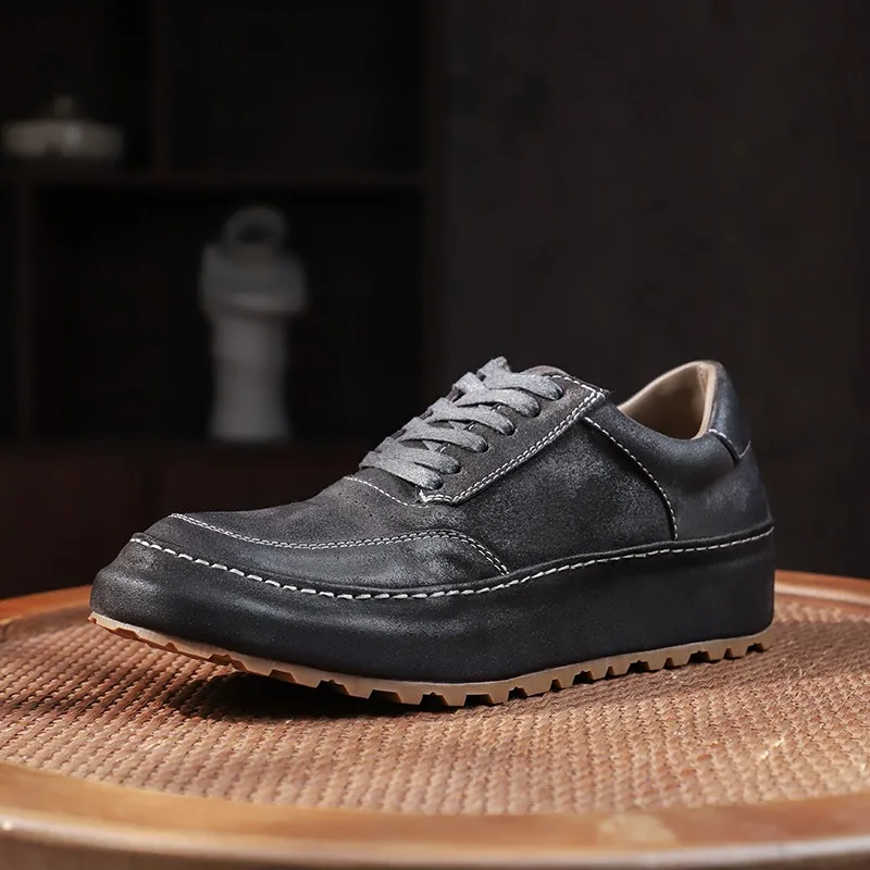 

Handmade Derby Cowhide Comfortable Casual Shoes Men's Genuine Leather Vintage Outdoor Work Leather Shoes Male Lace Up Thick Sole