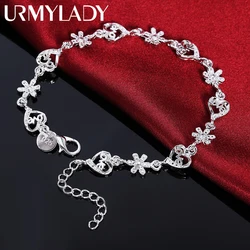 Hot fine 925 sterling silver Bracelet Fashion crystal romantic heart flower chain for woman wedding accessories designer jewelry