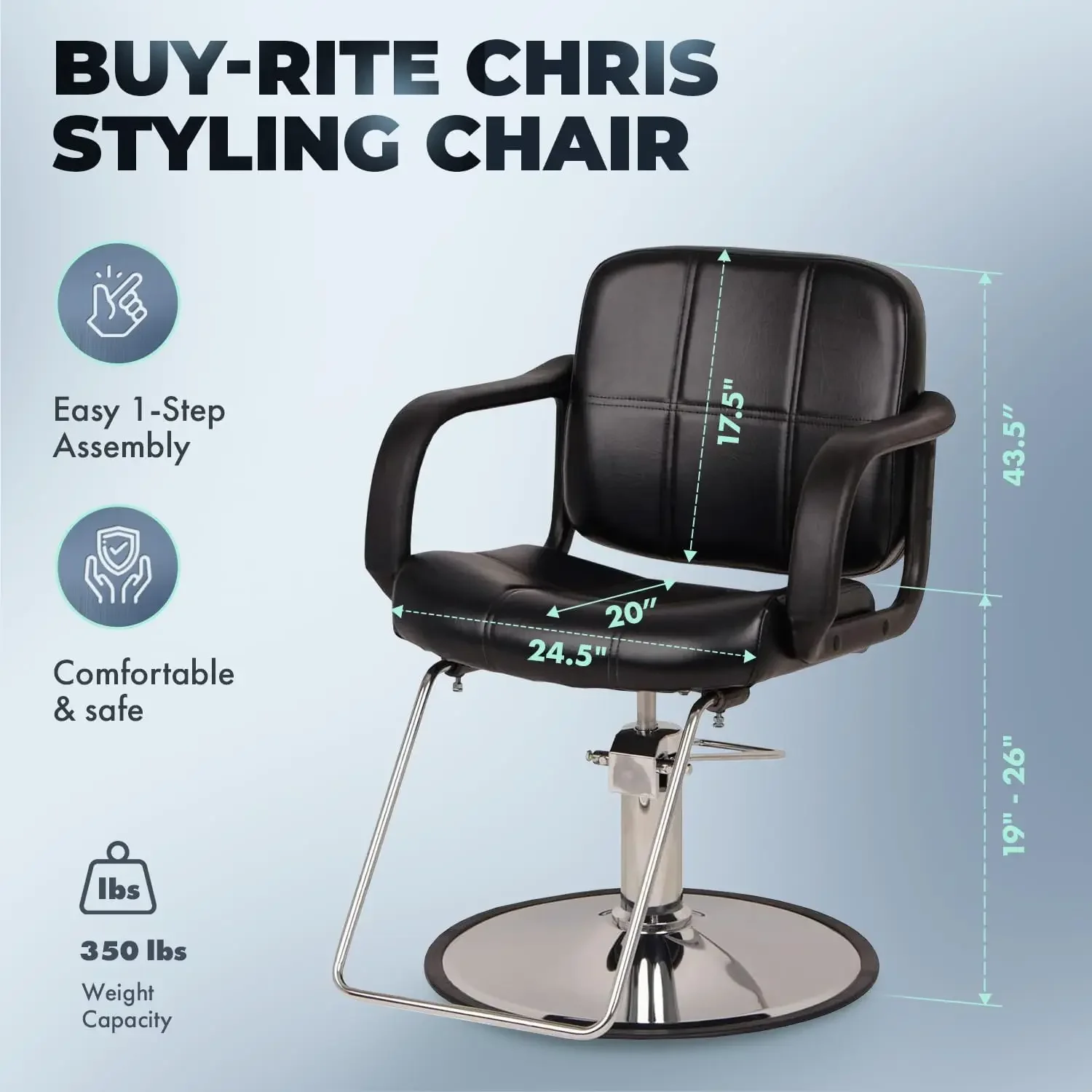 Professional Salons and Spas, Modern Hair Stylist Chair, Extra-Wide Seat, 360-Degree Rotation, Fully Adjustable Height, SY-1801